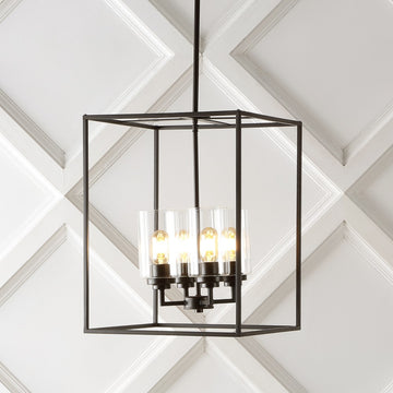 Quinn 8.13" Industrial Farmhouse Iron/Glass LED Pendant - JONATHAN Y
